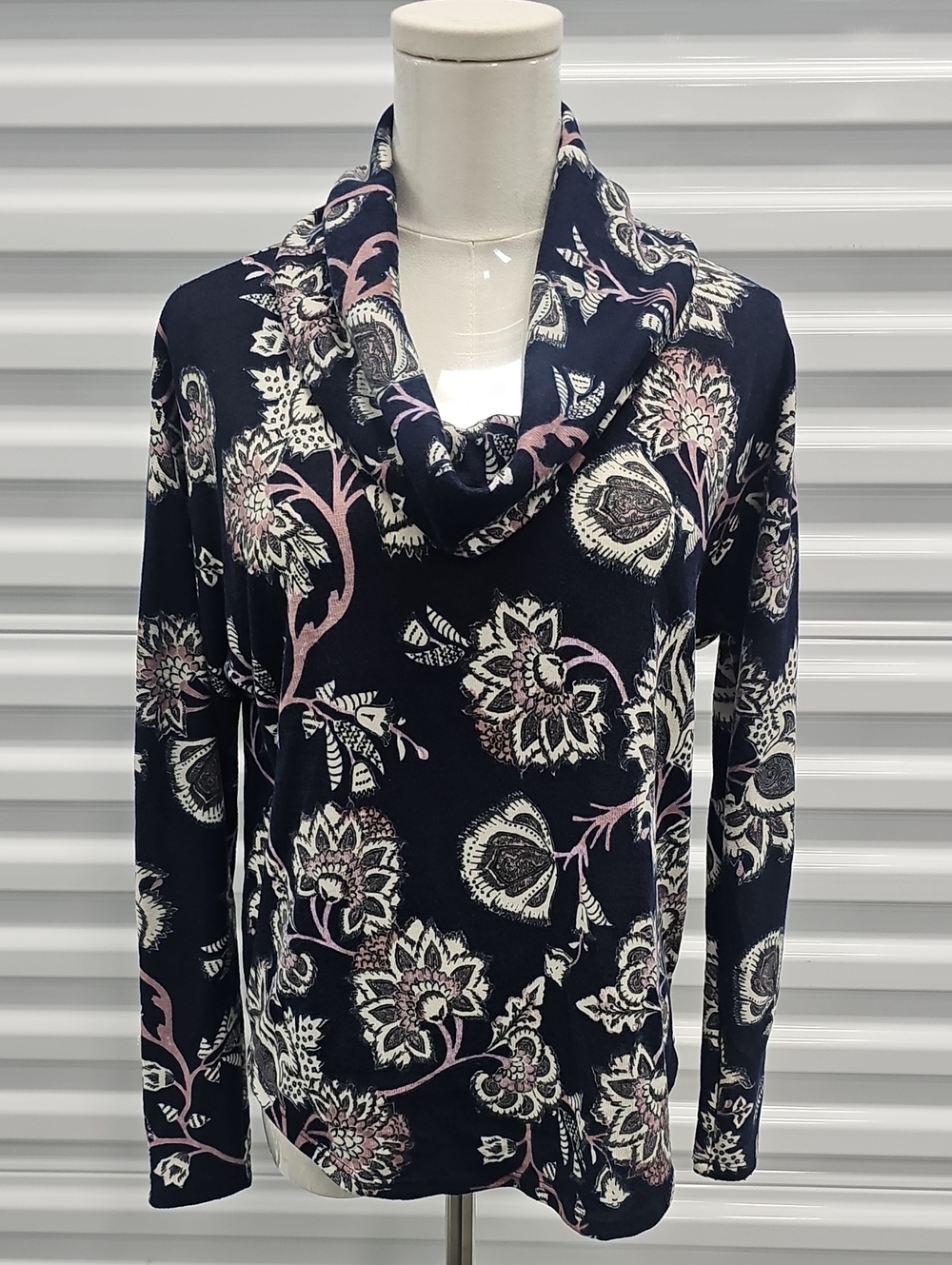 Navy Floral Cowl Neck Sweater